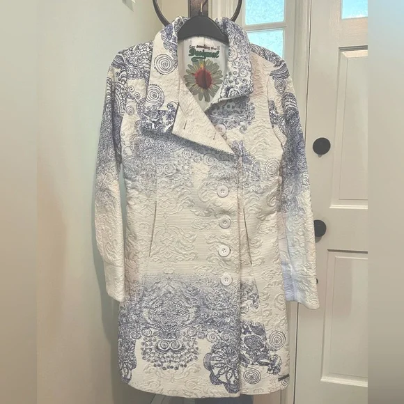 Desigual Jackets Coats Desigual Blue And White Jacket Size 36 Poshmark